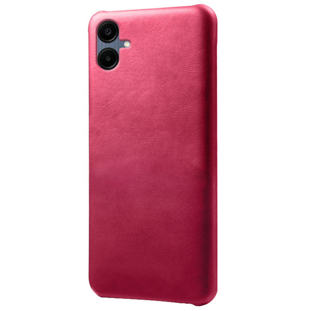For Samsung Galaxy A06 Case Calf Texture PU Leather Hard PC Protective Phone Cover - Rose