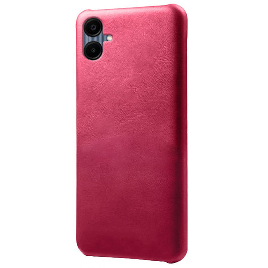 For Samsung Galaxy A06 Case Calf Texture PU Leather Hard PC Protective Phone Cover - Rose