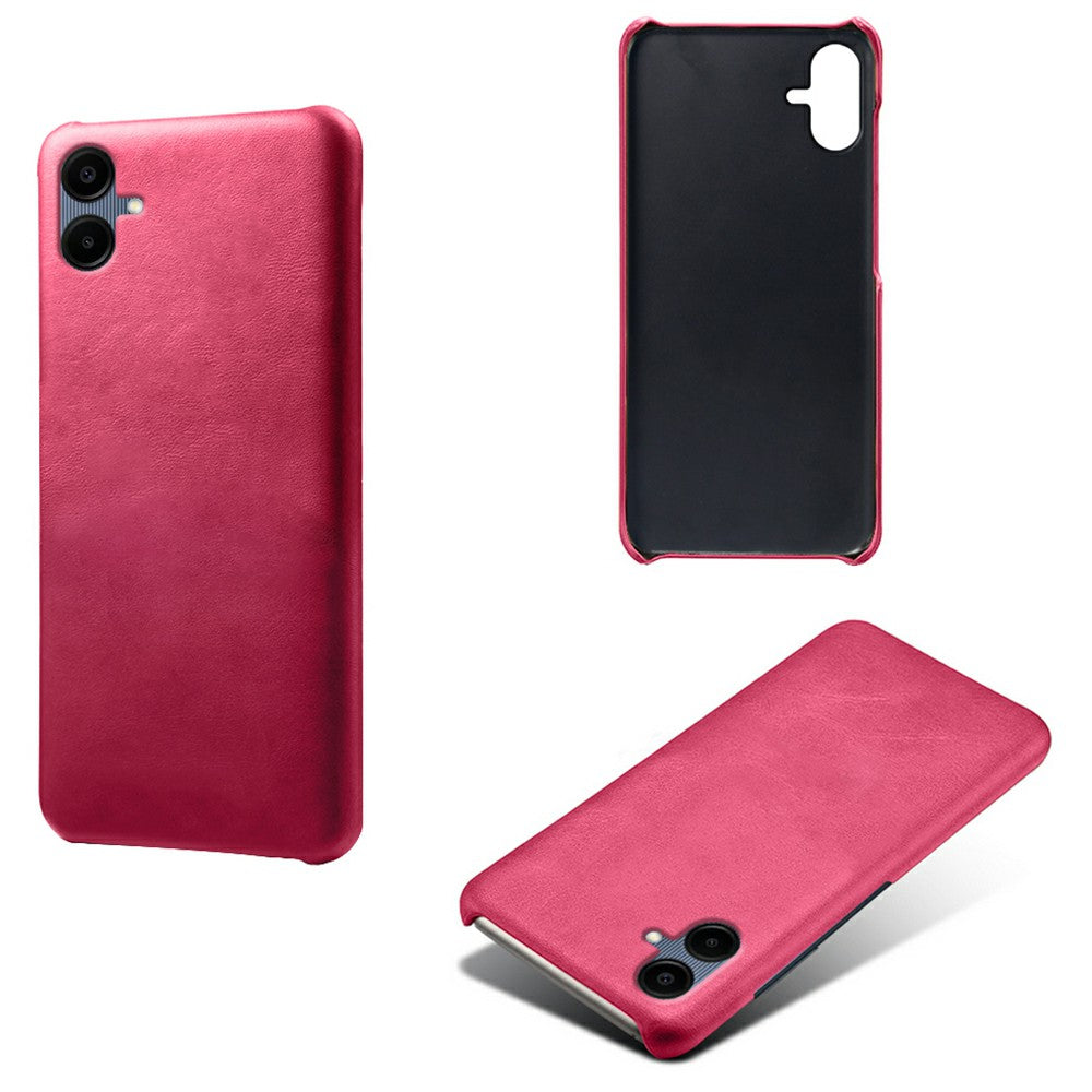 For Samsung Galaxy A06 Case Calf Texture PU Leather Hard PC Protective Phone Cover - Rose