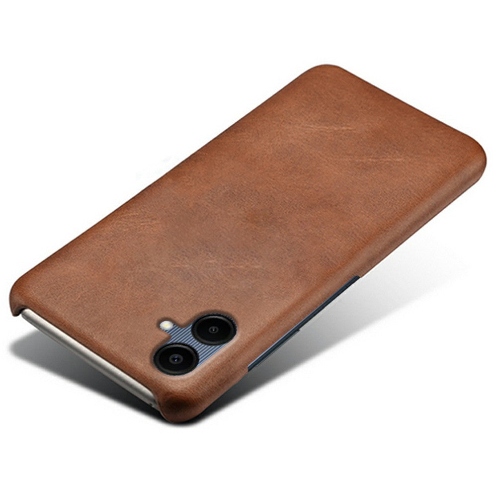 For Samsung Galaxy A06 Case Calf Texture PU Leather Hard PC Protective Phone Cover - Brown