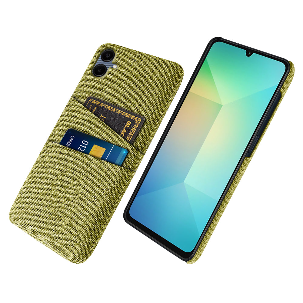 For Samsung Galaxy A06 Case Cloth + Hard PC Phone Cover with Dual Card Slots - Yellow