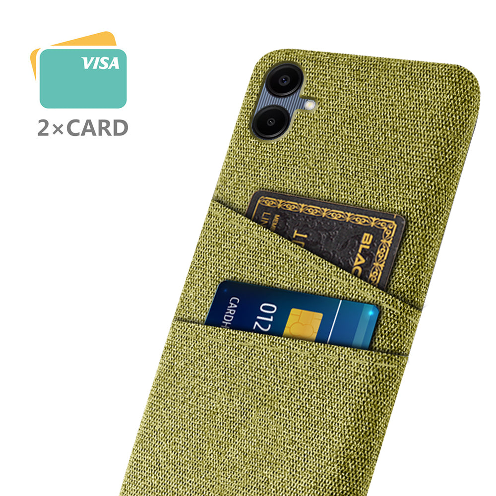 For Samsung Galaxy A06 Case Cloth + Hard PC Phone Cover with Dual Card Slots - Yellow