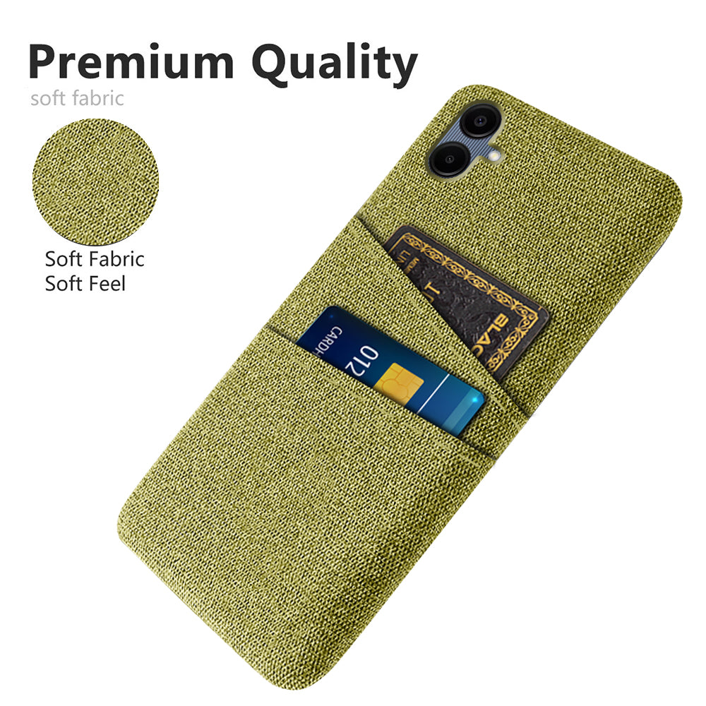 For Samsung Galaxy A06 Case Cloth + Hard PC Phone Cover with Dual Card Slots - Yellow