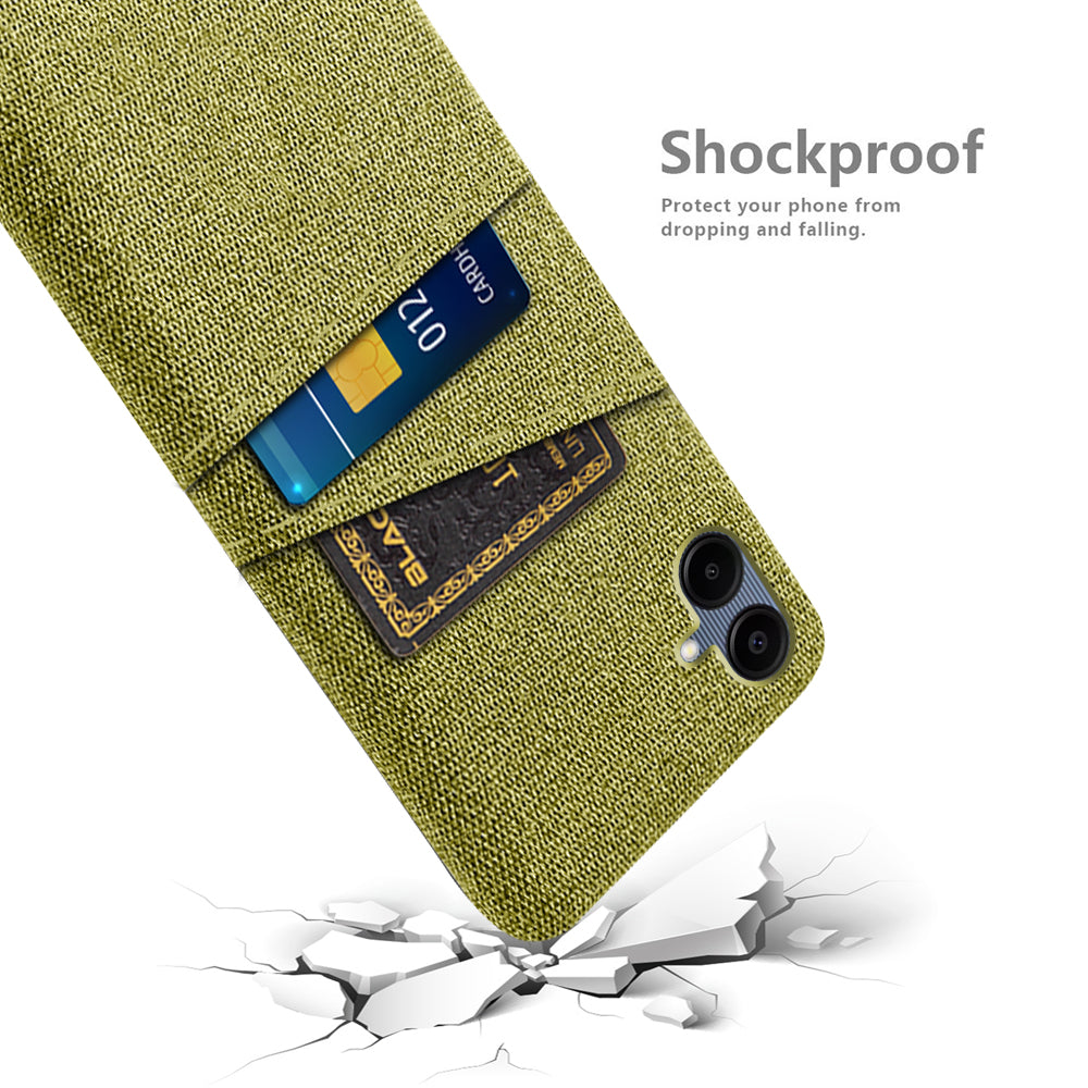 For Samsung Galaxy A06 Case Cloth + Hard PC Phone Cover with Dual Card Slots - Yellow