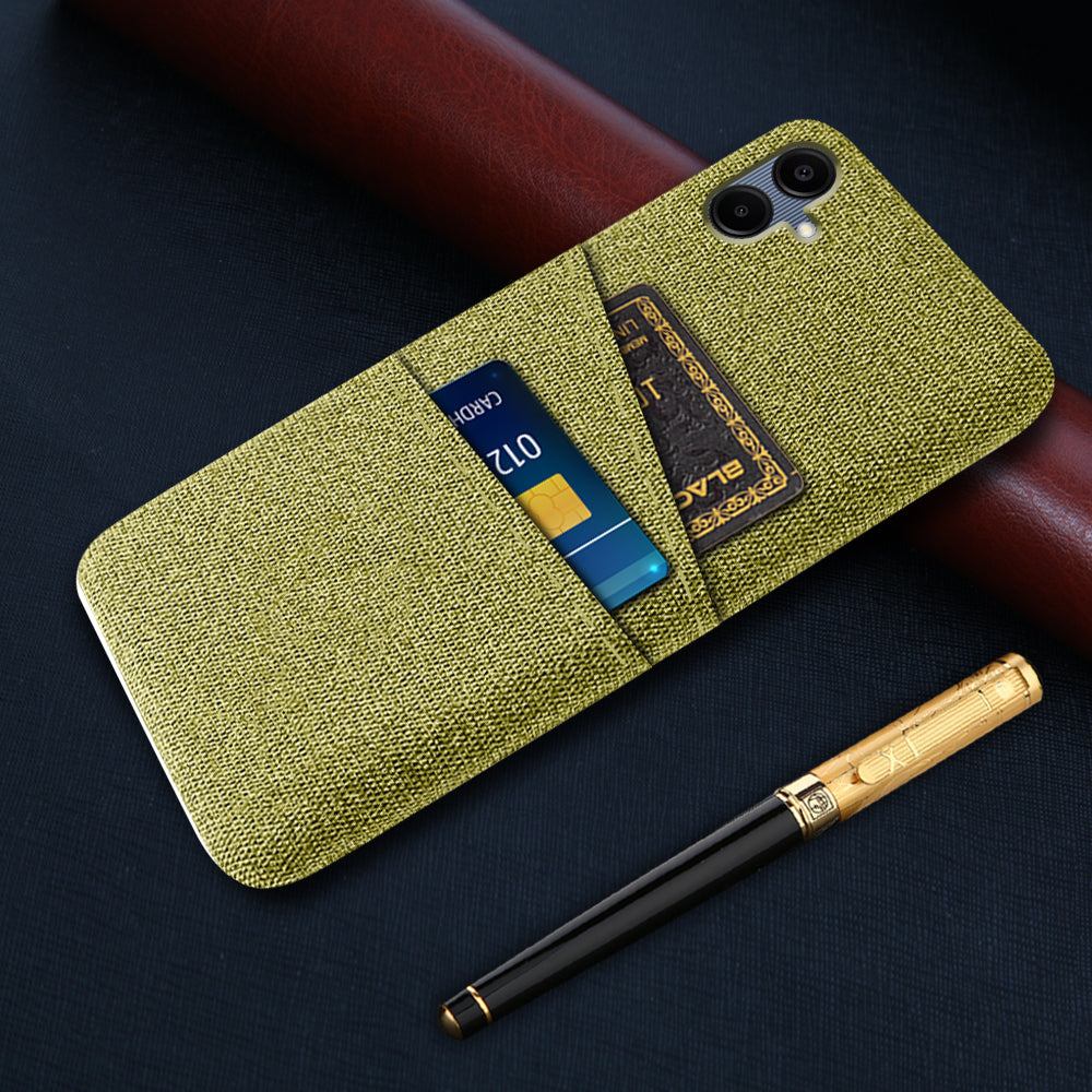 For Samsung Galaxy A06 Case Cloth + Hard PC Phone Cover with Dual Card Slots - Yellow