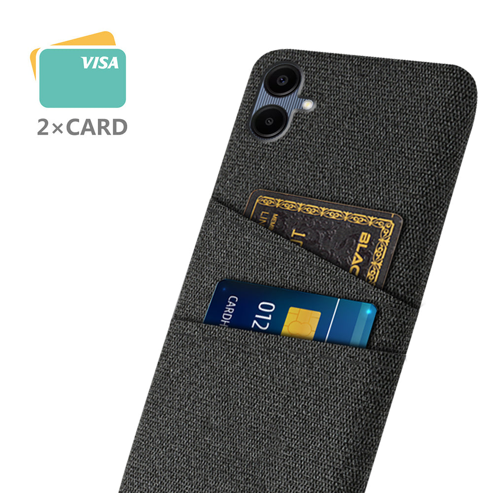 For Samsung Galaxy A06 Case Cloth + Hard PC Phone Cover with Dual Card Slots - Black
