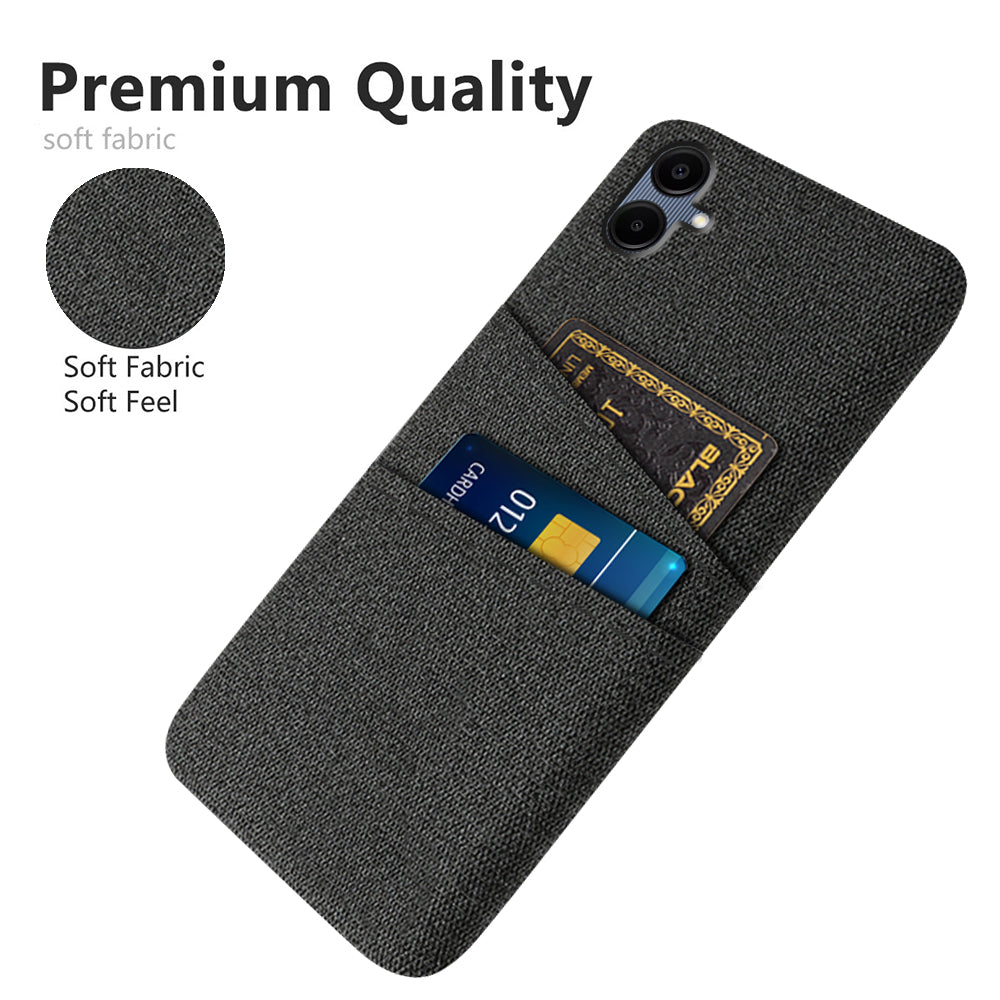 For Samsung Galaxy A06 Case Cloth + Hard PC Phone Cover with Dual Card Slots - Black