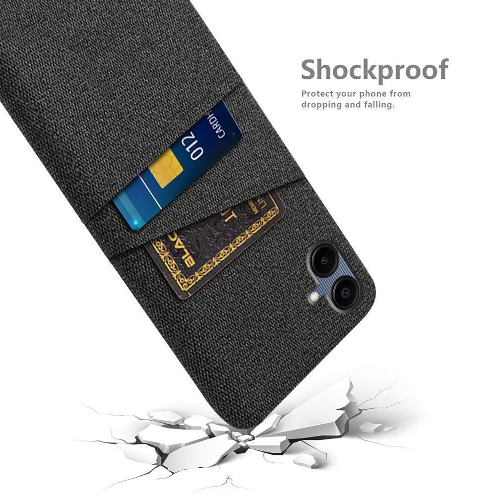 For Samsung Galaxy A06 Case Cloth + Hard PC Phone Cover with Dual Card Slots - Black