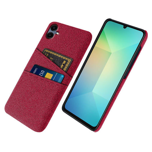 For Samsung Galaxy A06 Case Cloth + Hard PC Phone Cover with Dual Card Slots - Red