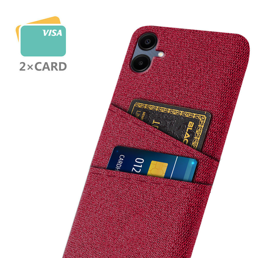 For Samsung Galaxy A06 Case Cloth + Hard PC Phone Cover with Dual Card Slots - Red