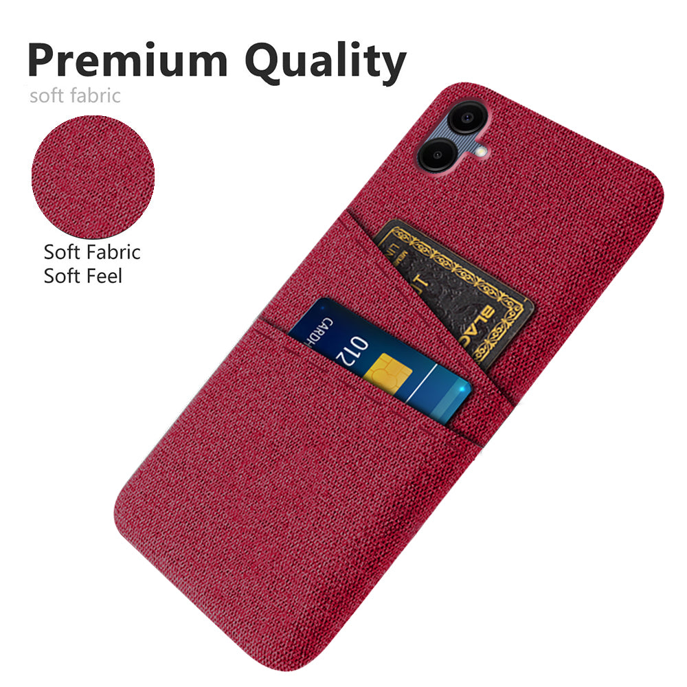 For Samsung Galaxy A06 Case Cloth + Hard PC Phone Cover with Dual Card Slots - Red