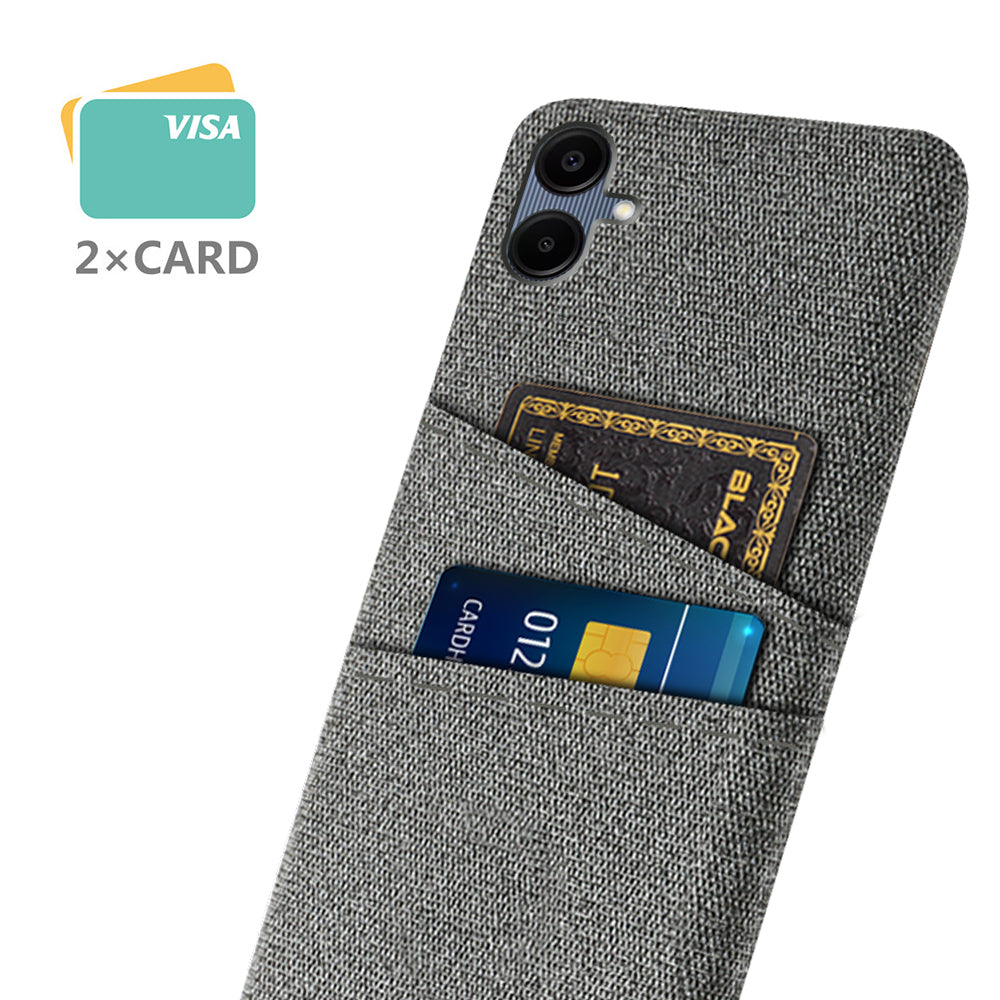 For Samsung Galaxy A06 Case Cloth + Hard PC Phone Cover with Dual Card Slots - Grey