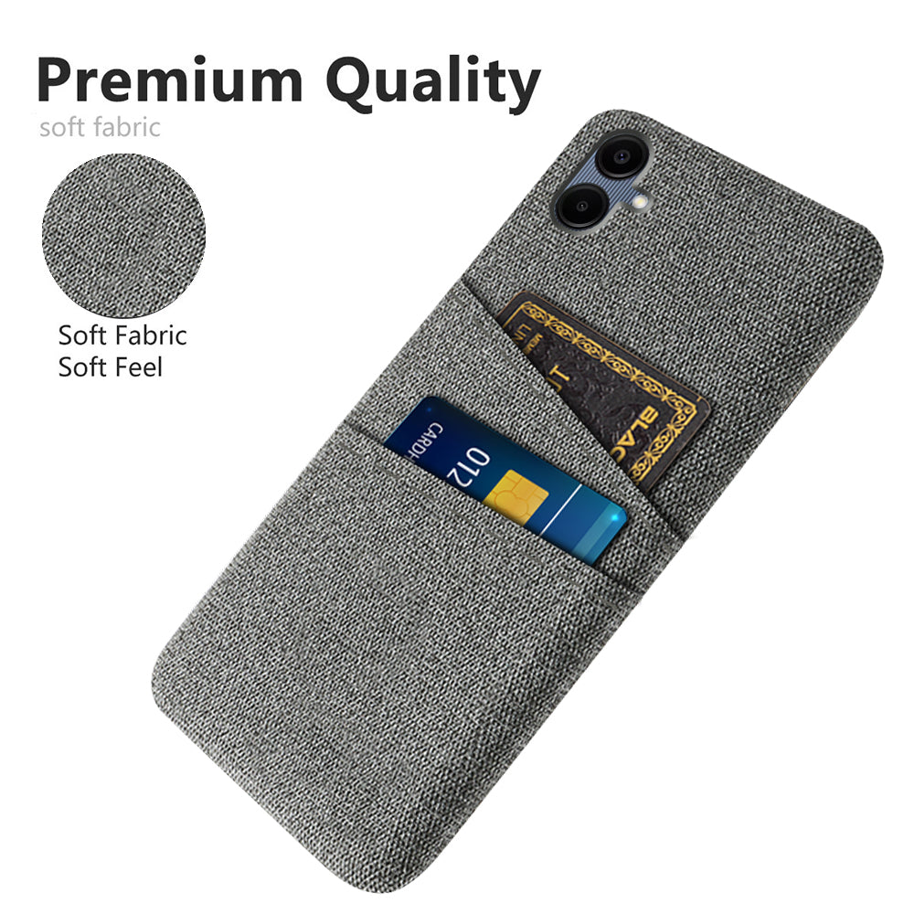 For Samsung Galaxy A06 Case Cloth + Hard PC Phone Cover with Dual Card Slots - Grey