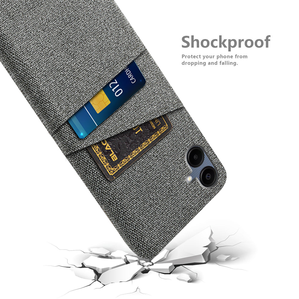 For Samsung Galaxy A06 Case Cloth + Hard PC Phone Cover with Dual Card Slots - Grey