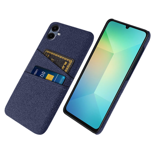 For Samsung Galaxy A06 Case Cloth + Hard PC Phone Cover with Dual Card Slots - Blue