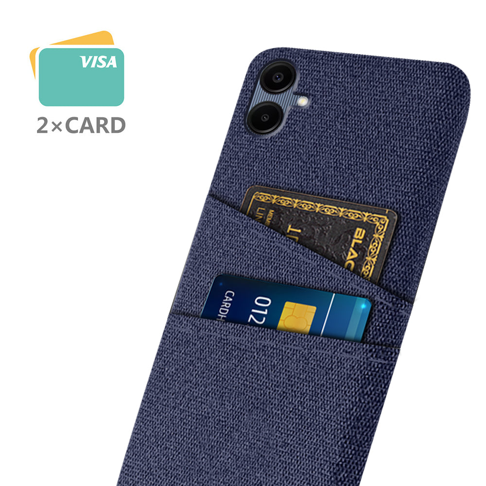 For Samsung Galaxy A06 Case Cloth + Hard PC Phone Cover with Dual Card Slots - Blue