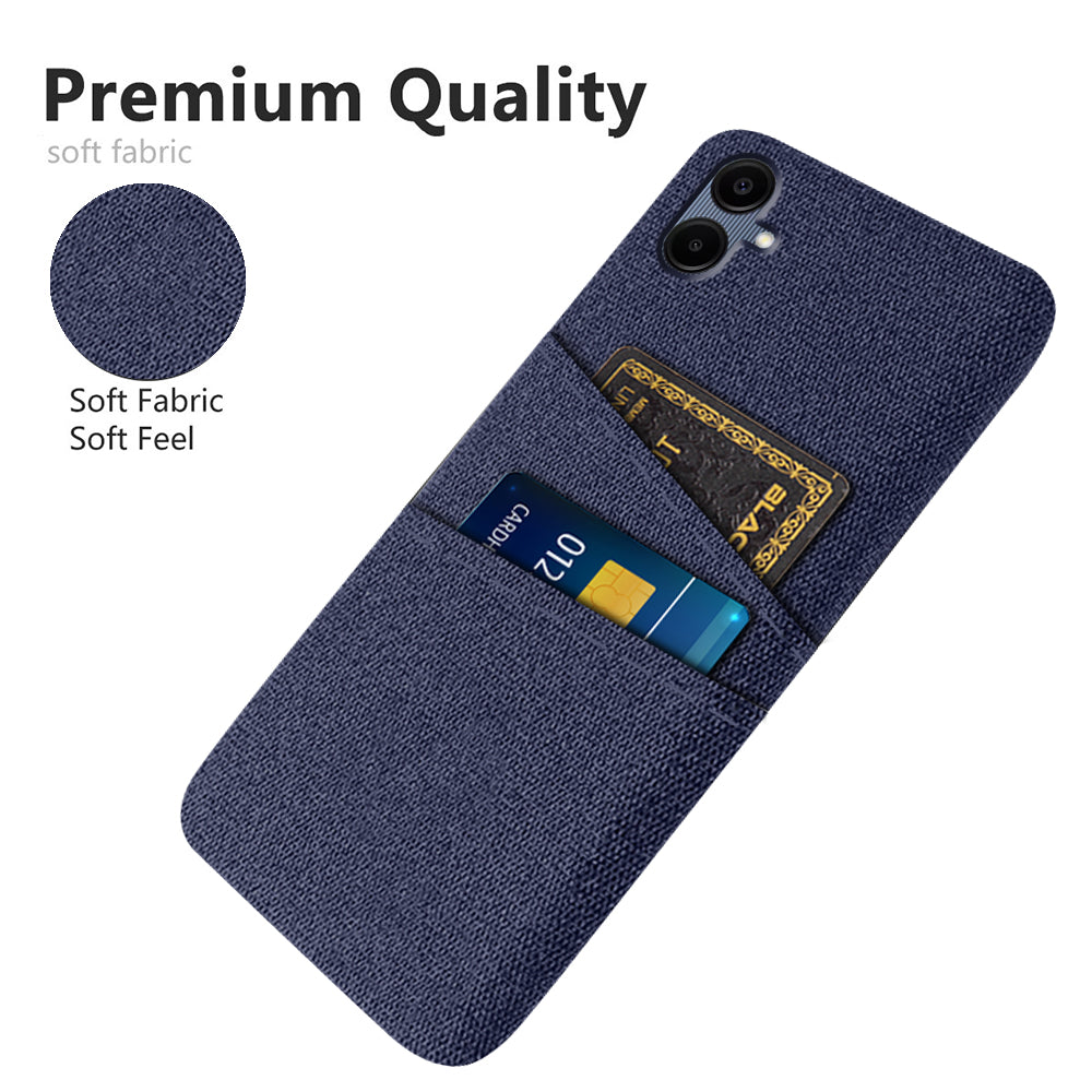 For Samsung Galaxy A06 Case Cloth + Hard PC Phone Cover with Dual Card Slots - Blue