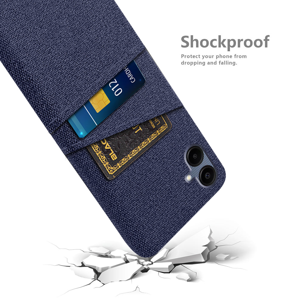 For Samsung Galaxy A06 Case Cloth + Hard PC Phone Cover with Dual Card Slots - Blue