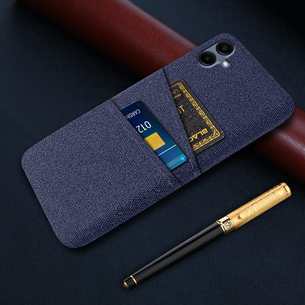 For Samsung Galaxy A06 Case Cloth + Hard PC Phone Cover with Dual Card Slots - Blue