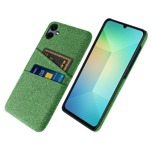 For Samsung Galaxy A06 Case Cloth + Hard PC Phone Cover with Dual Card Slots - Green