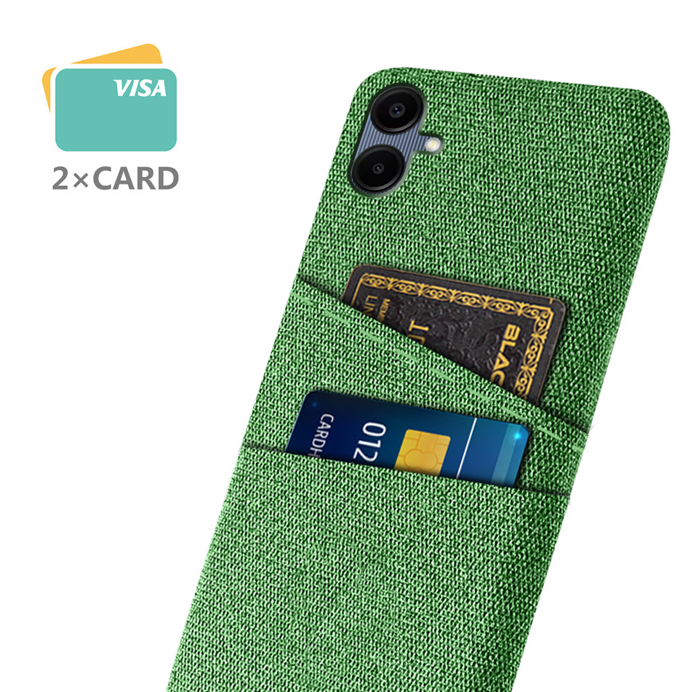 For Samsung Galaxy A06 Case Cloth + Hard PC Phone Cover with Dual Card Slots - Green