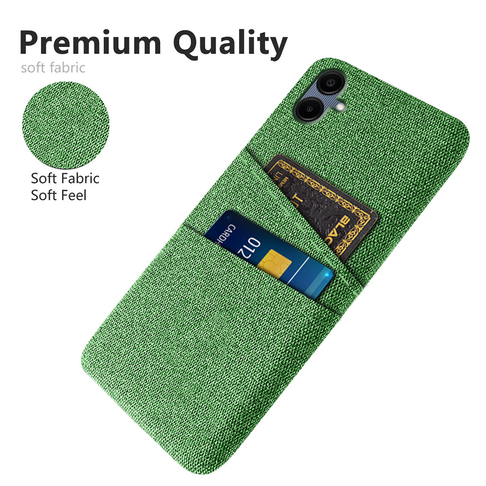 For Samsung Galaxy A06 Case Cloth + Hard PC Phone Cover with Dual Card Slots - Green