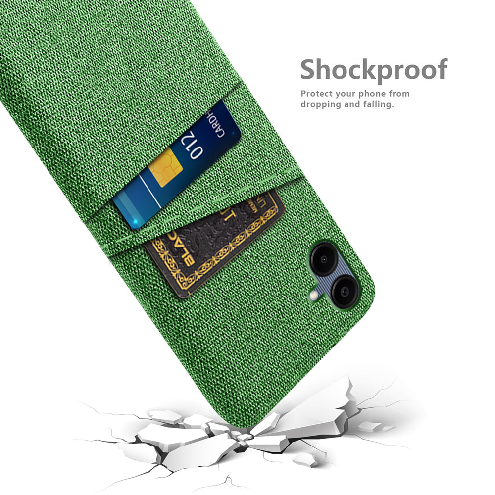 For Samsung Galaxy A06 Case Cloth + Hard PC Phone Cover with Dual Card Slots - Green