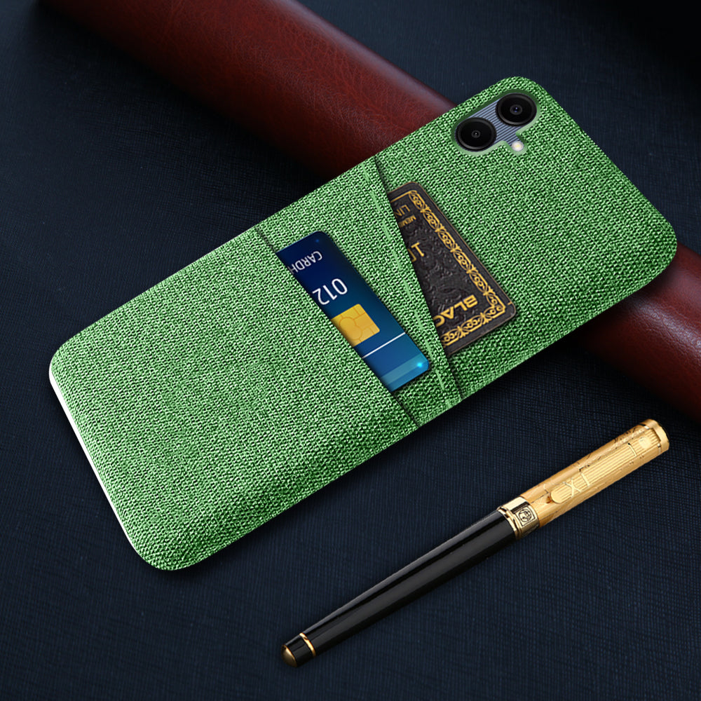 For Samsung Galaxy A06 Case Cloth + Hard PC Phone Cover with Dual Card Slots - Green