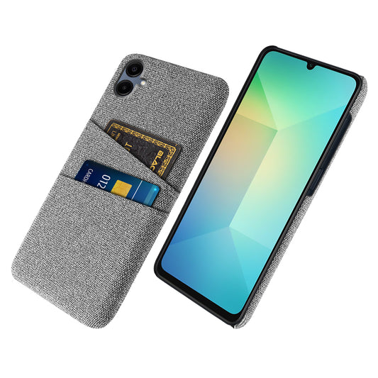 For Samsung Galaxy A06 Case Cloth + Hard PC Phone Cover with Dual Card Slots - Light Grey