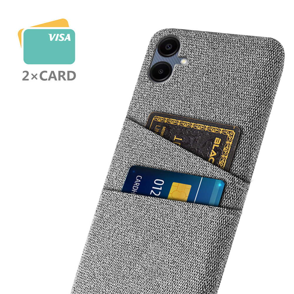 For Samsung Galaxy A06 Case Cloth + Hard PC Phone Cover with Dual Card Slots - Light Grey
