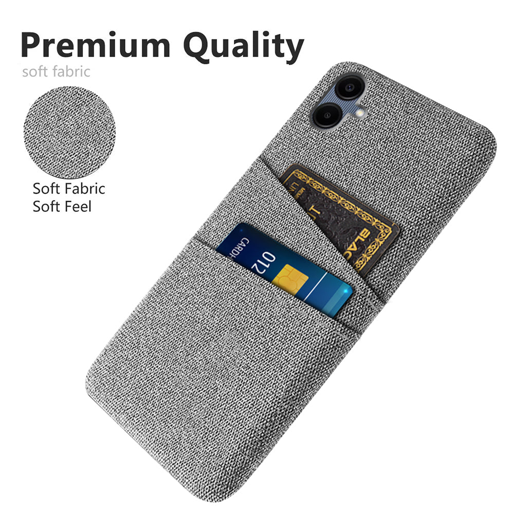 For Samsung Galaxy A06 Case Cloth + Hard PC Phone Cover with Dual Card Slots - Light Grey
