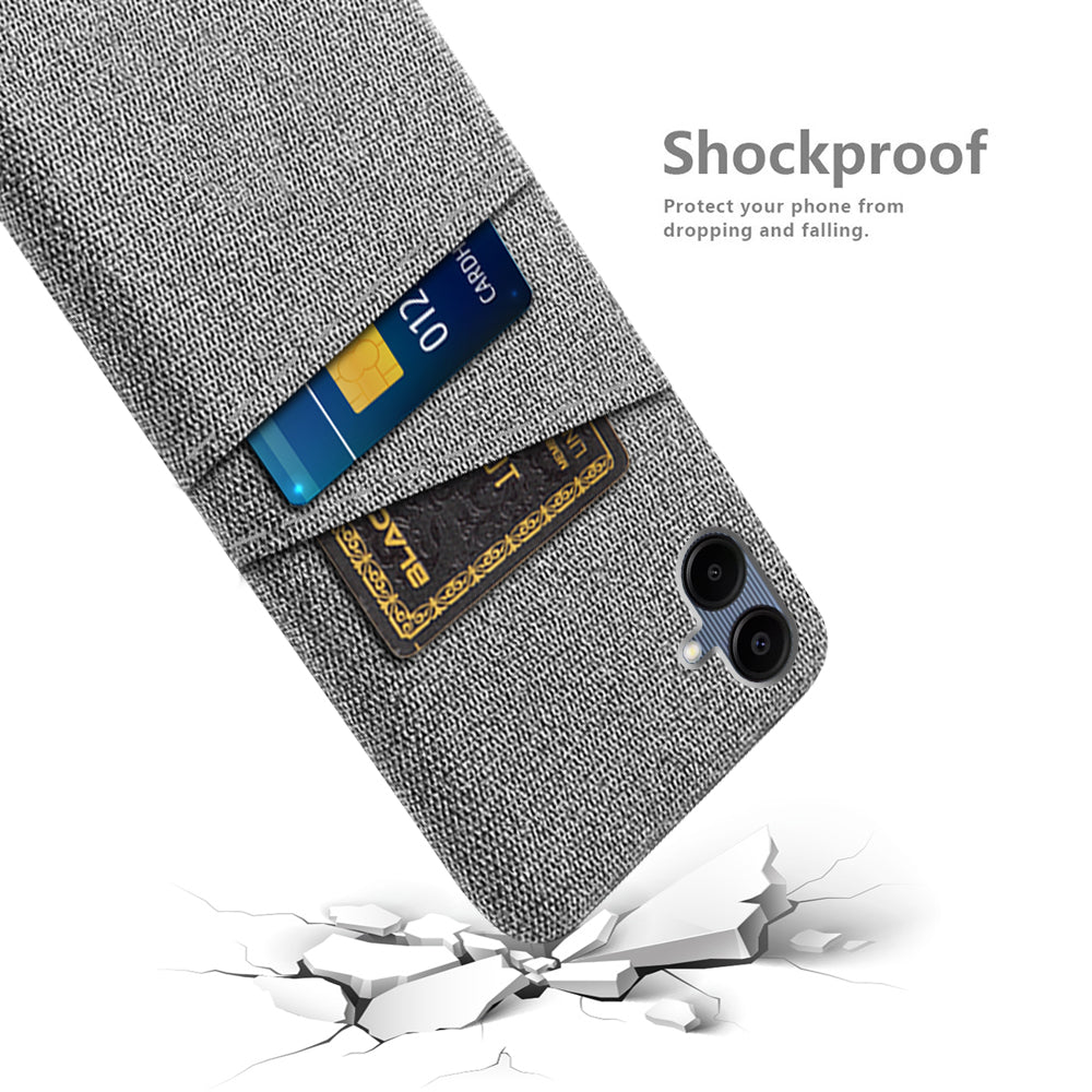 For Samsung Galaxy A06 Case Cloth + Hard PC Phone Cover with Dual Card Slots - Light Grey