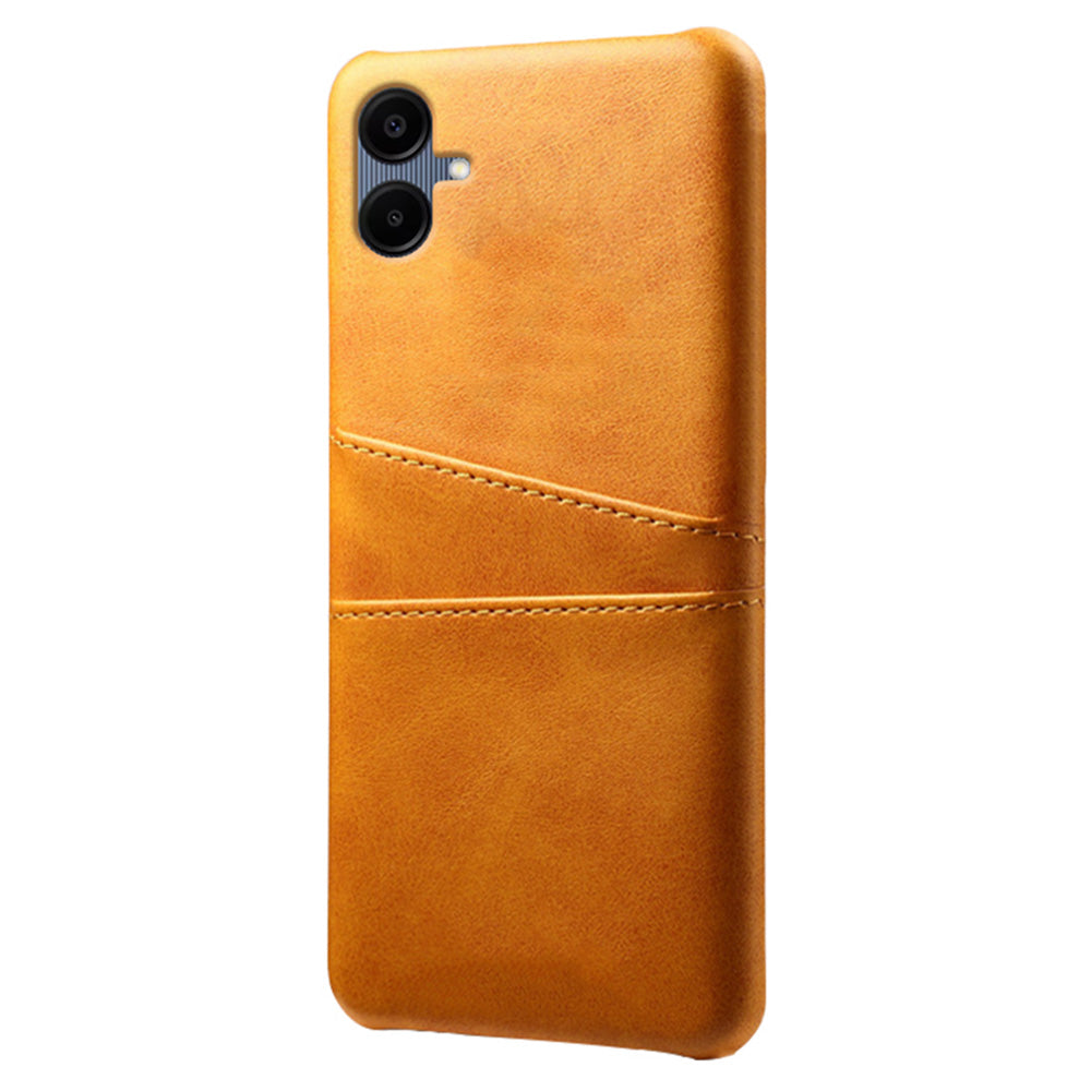 For Samsung Galaxy A06 Case Dual Card Slots PU Leather + Hard PC Phone Cover - Orange