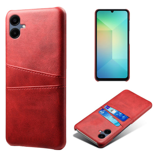 For Samsung Galaxy A06 Case Dual Card Slots PU Leather + Hard PC Phone Cover - Red