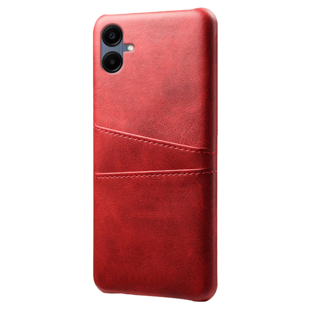For Samsung Galaxy A06 Case Dual Card Slots PU Leather + Hard PC Phone Cover - Red