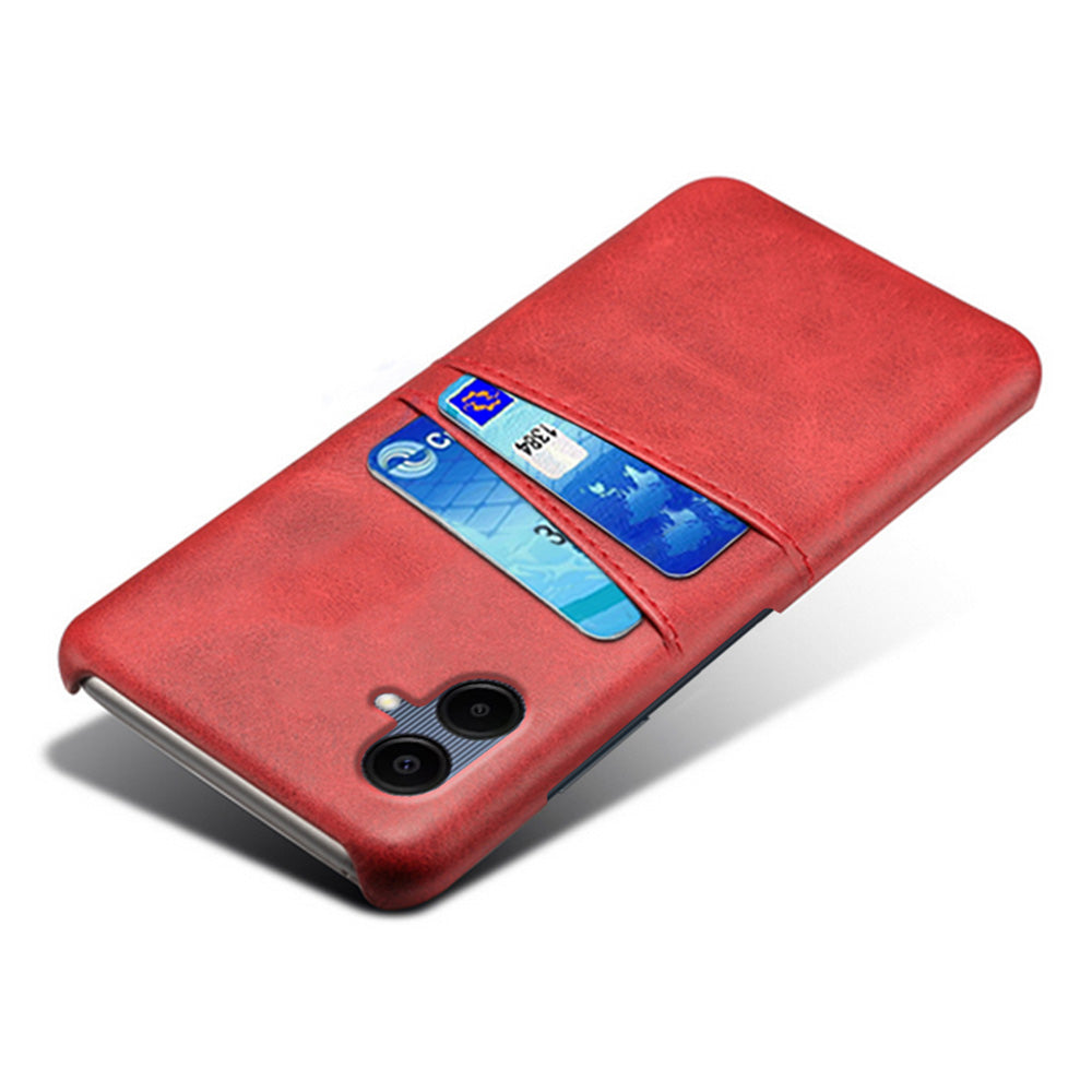 For Samsung Galaxy A06 Case Dual Card Slots PU Leather + Hard PC Phone Cover - Red