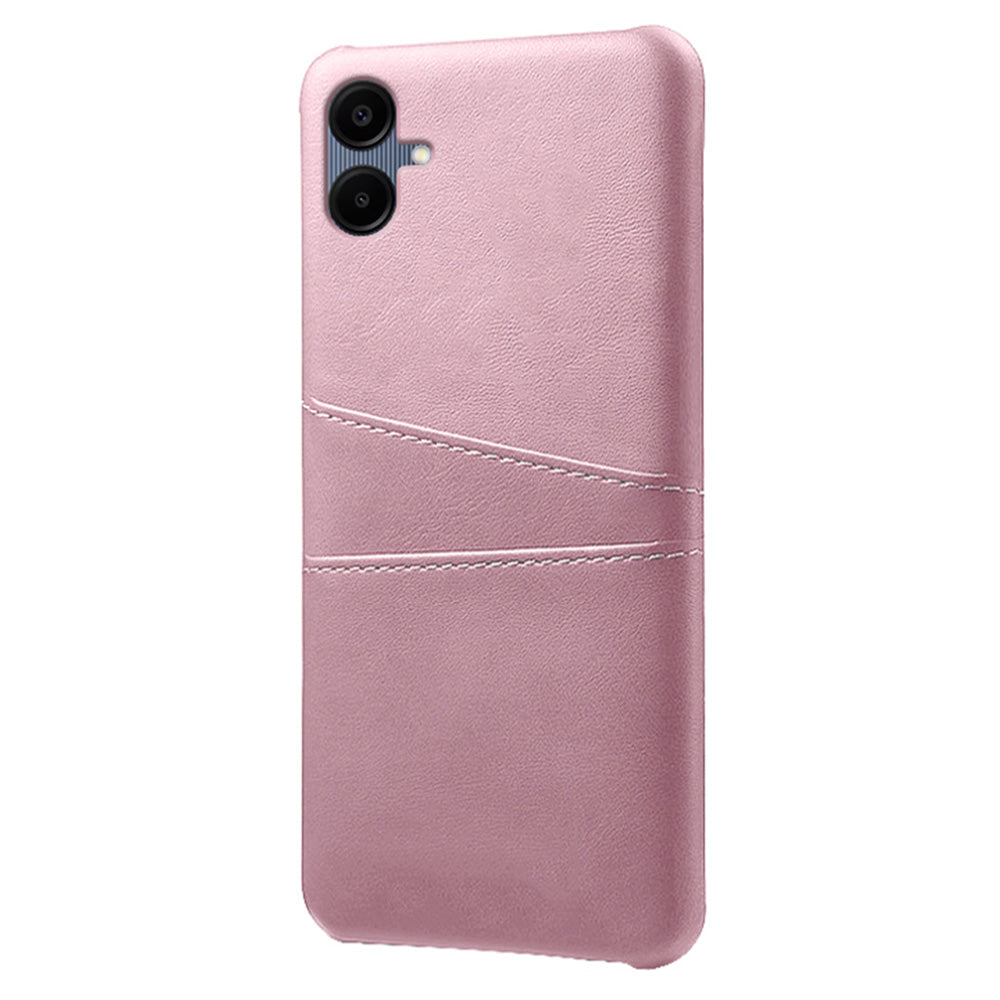 For Samsung Galaxy A06 Case Dual Card Slots PU Leather + Hard PC Phone Cover - Rose Gold
