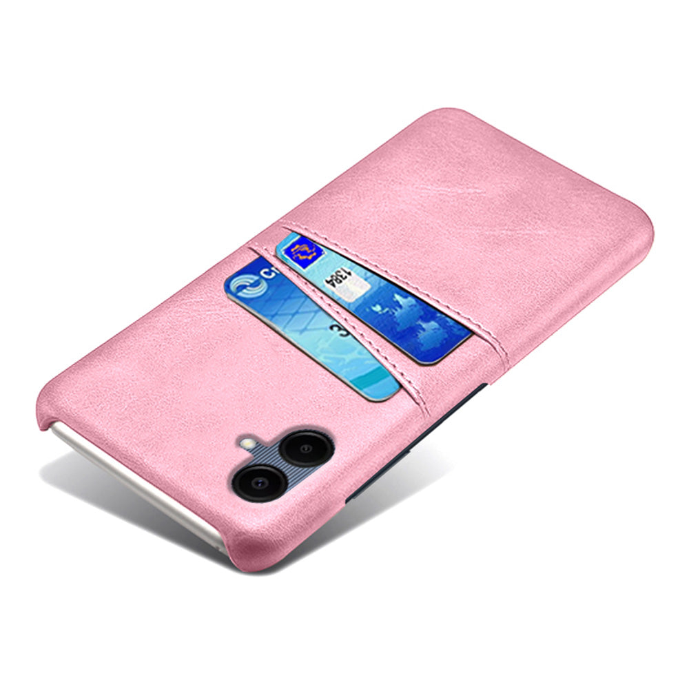 For Samsung Galaxy A06 Case Dual Card Slots PU Leather + Hard PC Phone Cover - Rose Gold