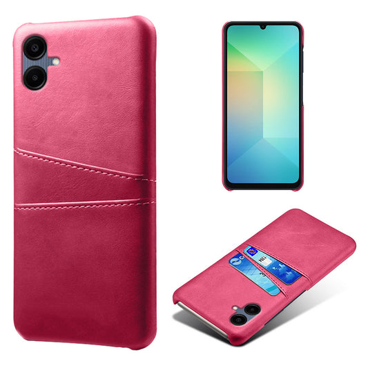 For Samsung Galaxy A06 Case Dual Card Slots PU Leather + Hard PC Phone Cover - Rose