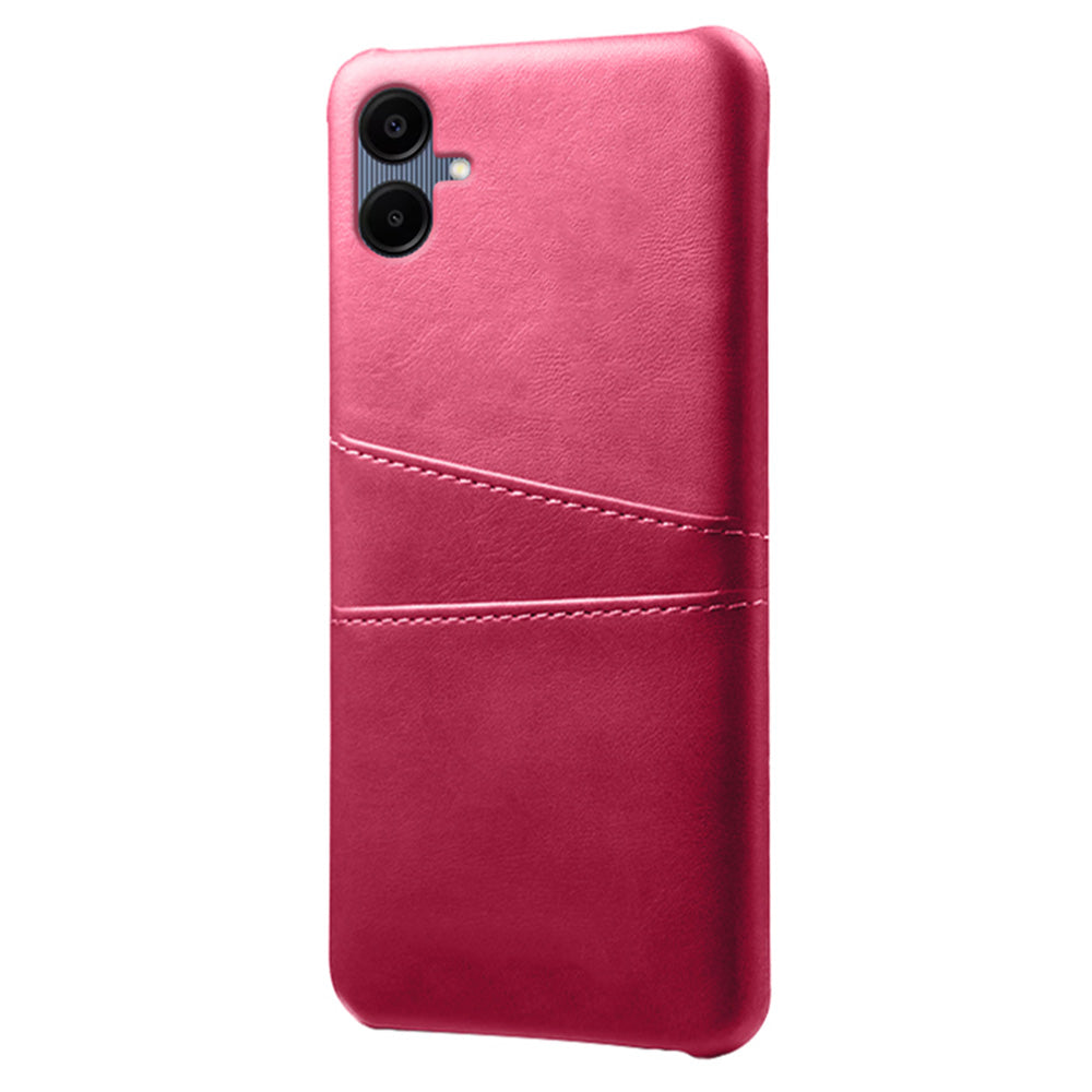 For Samsung Galaxy A06 Case Dual Card Slots PU Leather + Hard PC Phone Cover - Rose