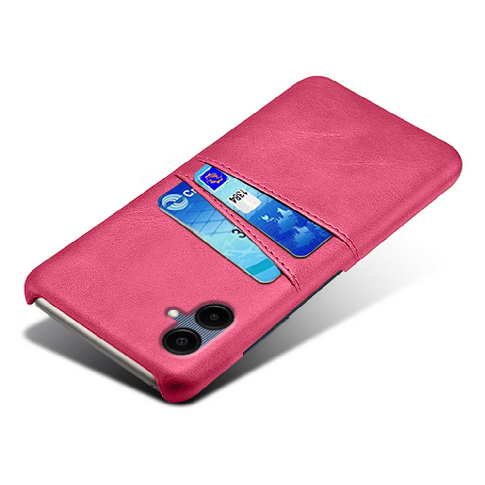 For Samsung Galaxy A06 Case Dual Card Slots PU Leather + Hard PC Phone Cover - Rose
