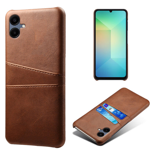 For Samsung Galaxy A06 Case Dual Card Slots PU Leather + Hard PC Phone Cover - Brown