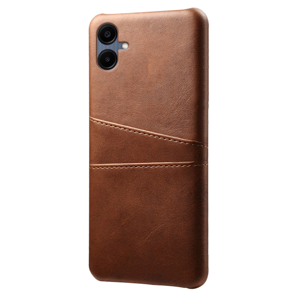 For Samsung Galaxy A06 Case Dual Card Slots PU Leather + Hard PC Phone Cover - Brown
