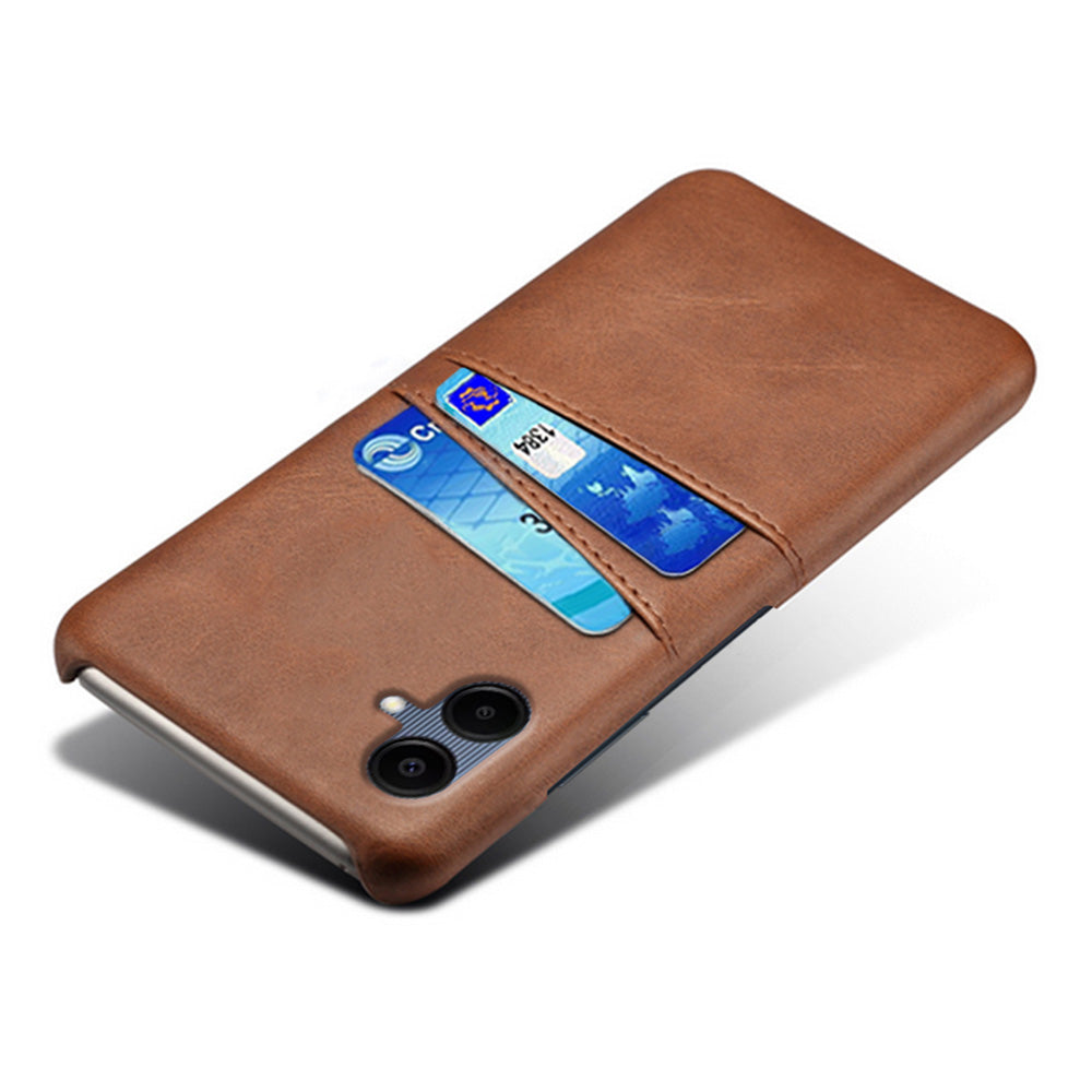 For Samsung Galaxy A06 Case Dual Card Slots PU Leather + Hard PC Phone Cover - Brown