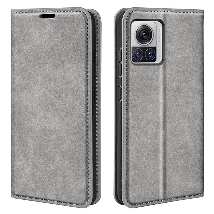 For Motorola Moto X30 Pro 5G / Edge 30 Ultra 5G Skin-touch Feeling Phone Cover Magnetic Auto-absorbed PU Leather Case with Stand Wallet - Grey