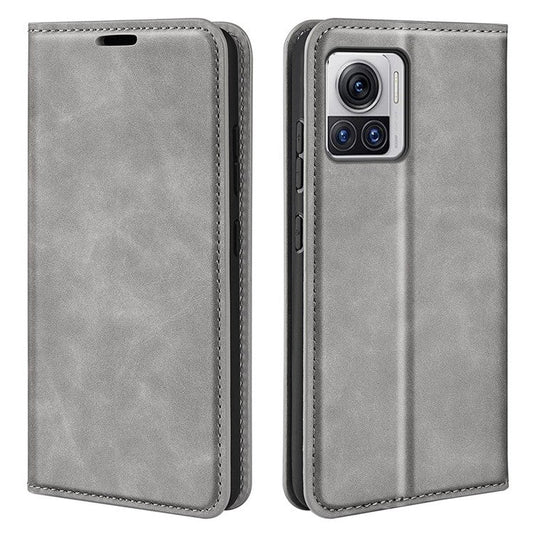 For Motorola Moto X30 Pro 5G / Edge 30 Ultra 5G Skin-touch Feeling Phone Cover Magnetic Auto-absorbed PU Leather Case with Stand Wallet - Grey