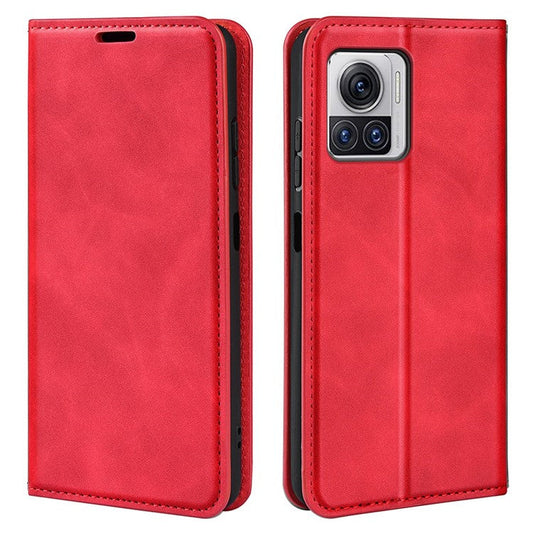 For Motorola Moto X30 Pro 5G / Edge 30 Ultra 5G Skin-touch Feeling Phone Cover Magnetic Auto-absorbed PU Leather Case with Stand Wallet - Red