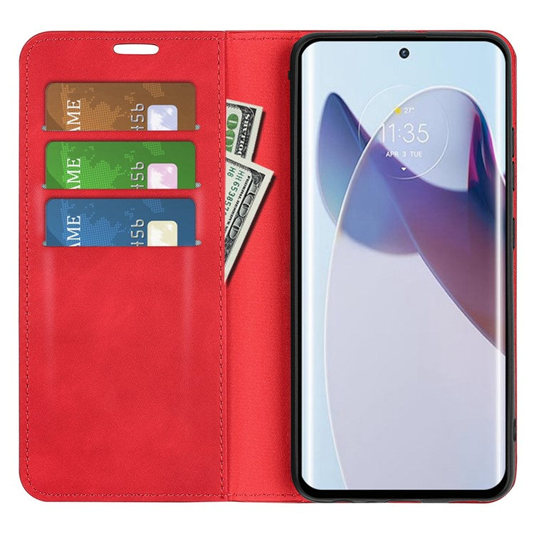 For Motorola Moto X30 Pro 5G / Edge 30 Ultra 5G Skin-touch Feeling Phone Cover Magnetic Auto-absorbed PU Leather Case with Stand Wallet - Red