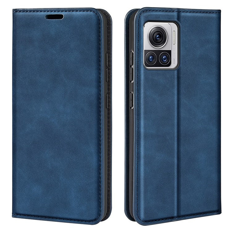 For Motorola Moto X30 Pro 5G / Edge 30 Ultra 5G Skin-touch Feeling Phone Cover Magnetic Auto-absorbed PU Leather Case with Stand Wallet - Blue