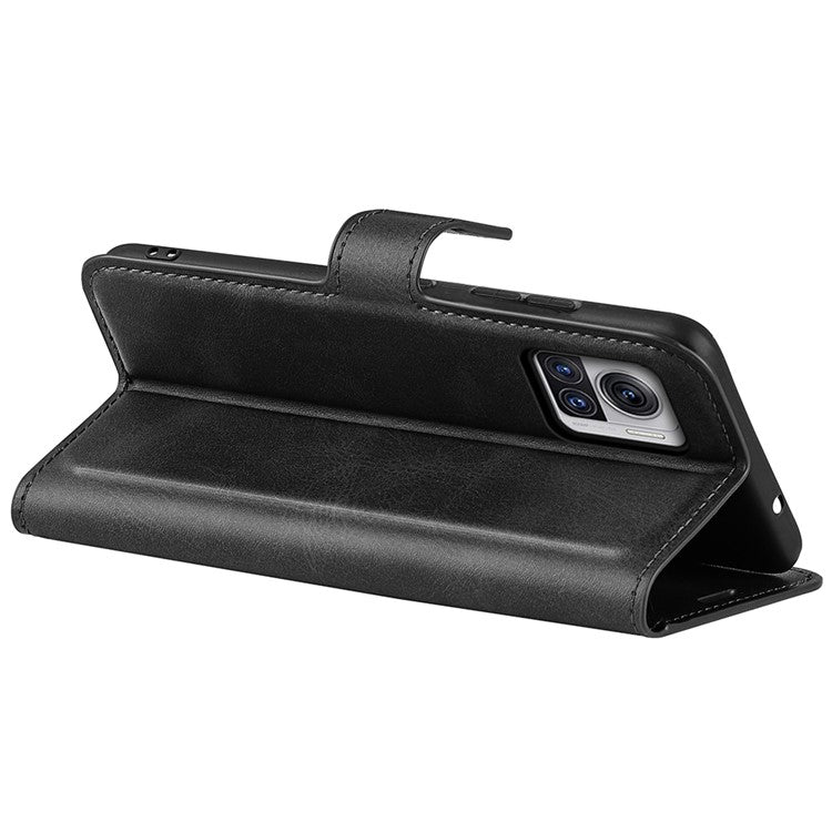 For Motorola Moto X30 Pro 5G / Edge 30 Ultra 5G Textured PU Leather Stand Wallet Case Square Magnetic Clasp Shockproof Phone Cover - Black